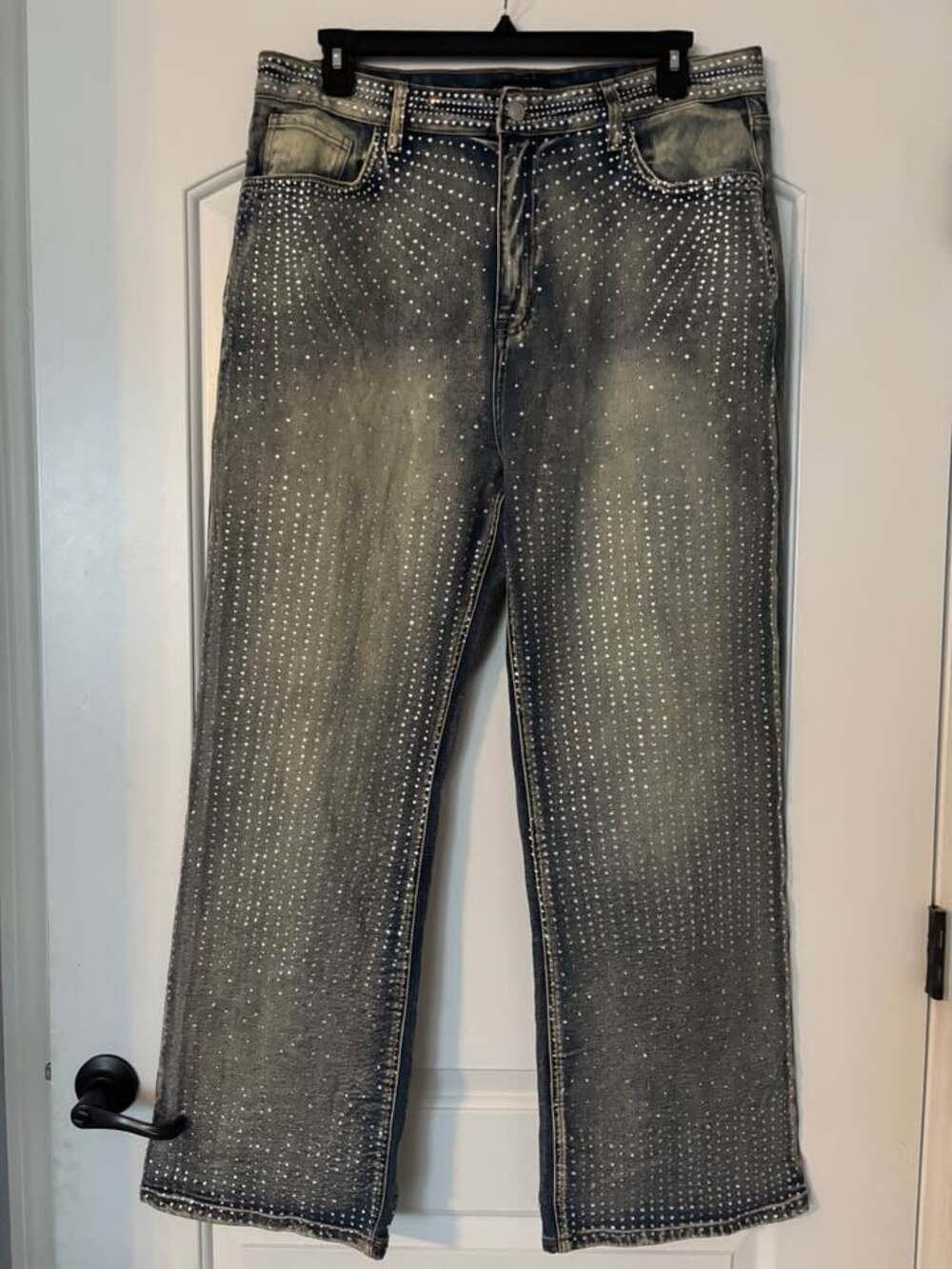 Fashion Nova Chasing A Dream Rhinestone Embellished Jeans Grey Size 18